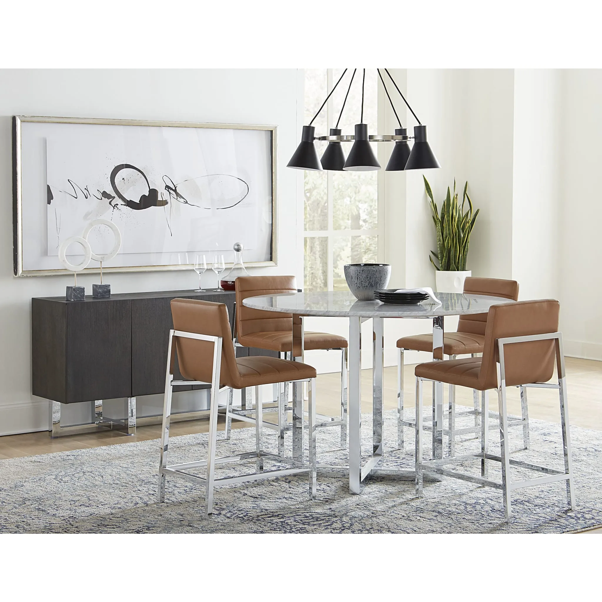Amalfi Metal Back Counter Stool in Cognac Leather Modus