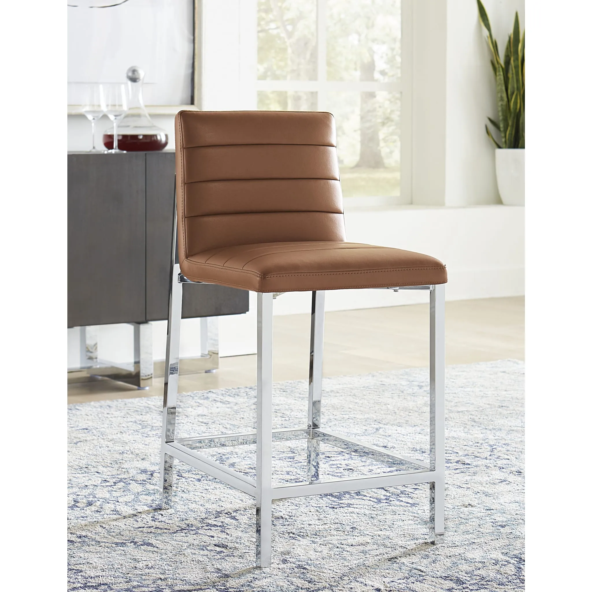 Amalfi Metal Back Counter Stool in Cognac Leather Modus