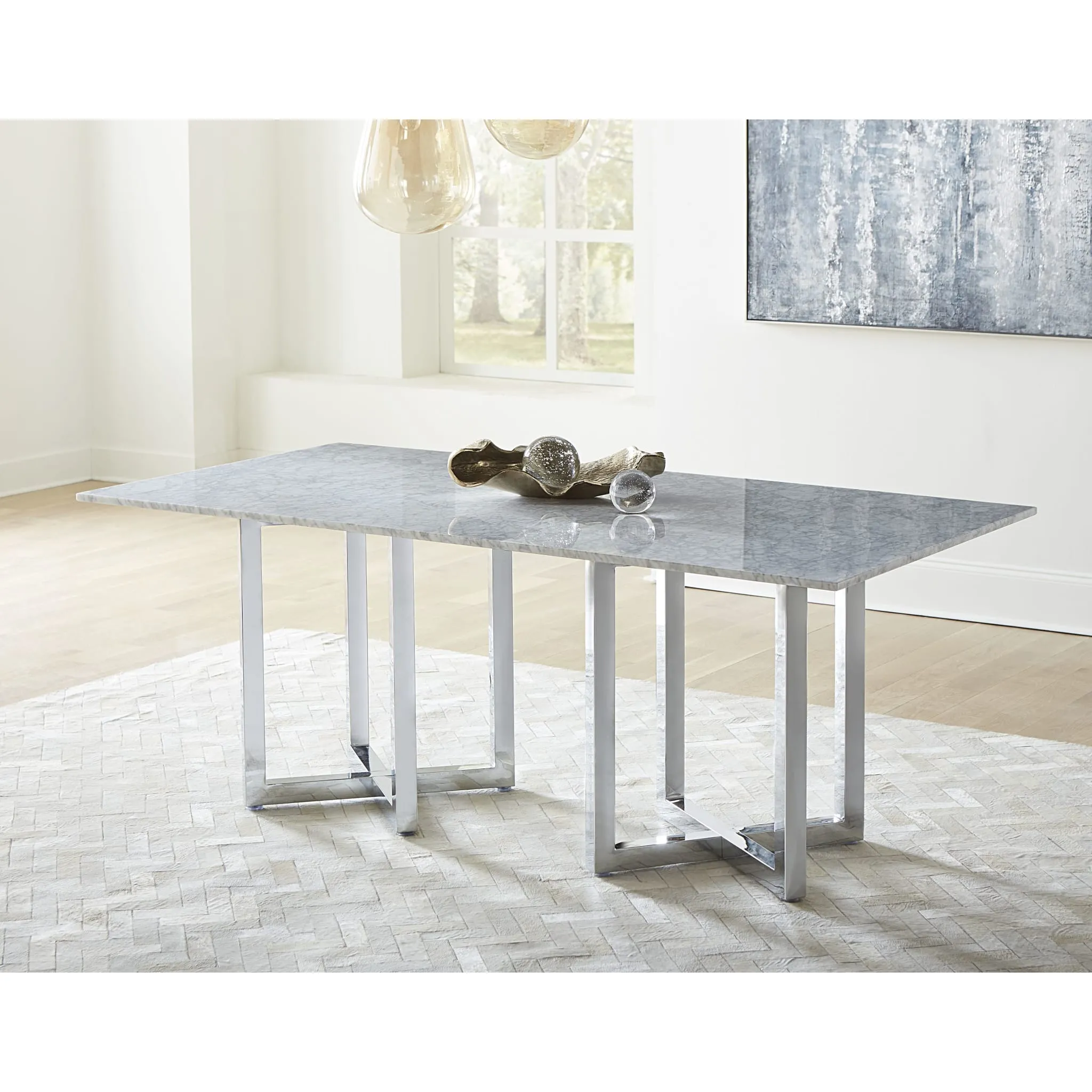 Amalfi Rectangular Carrara Marble Top Dining Table Modus