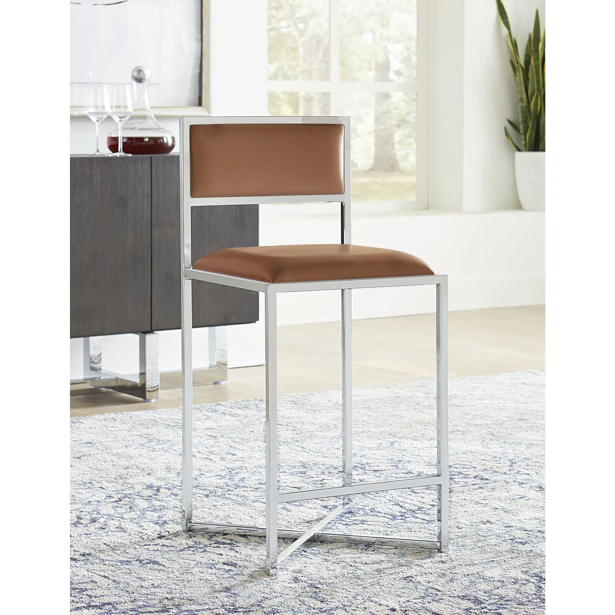 Amalfi X-Base Counter Stool in Cognac Leather Modus