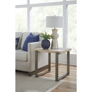 Ariela Natural Travertine End Table with Bronze Metal Base Modus
