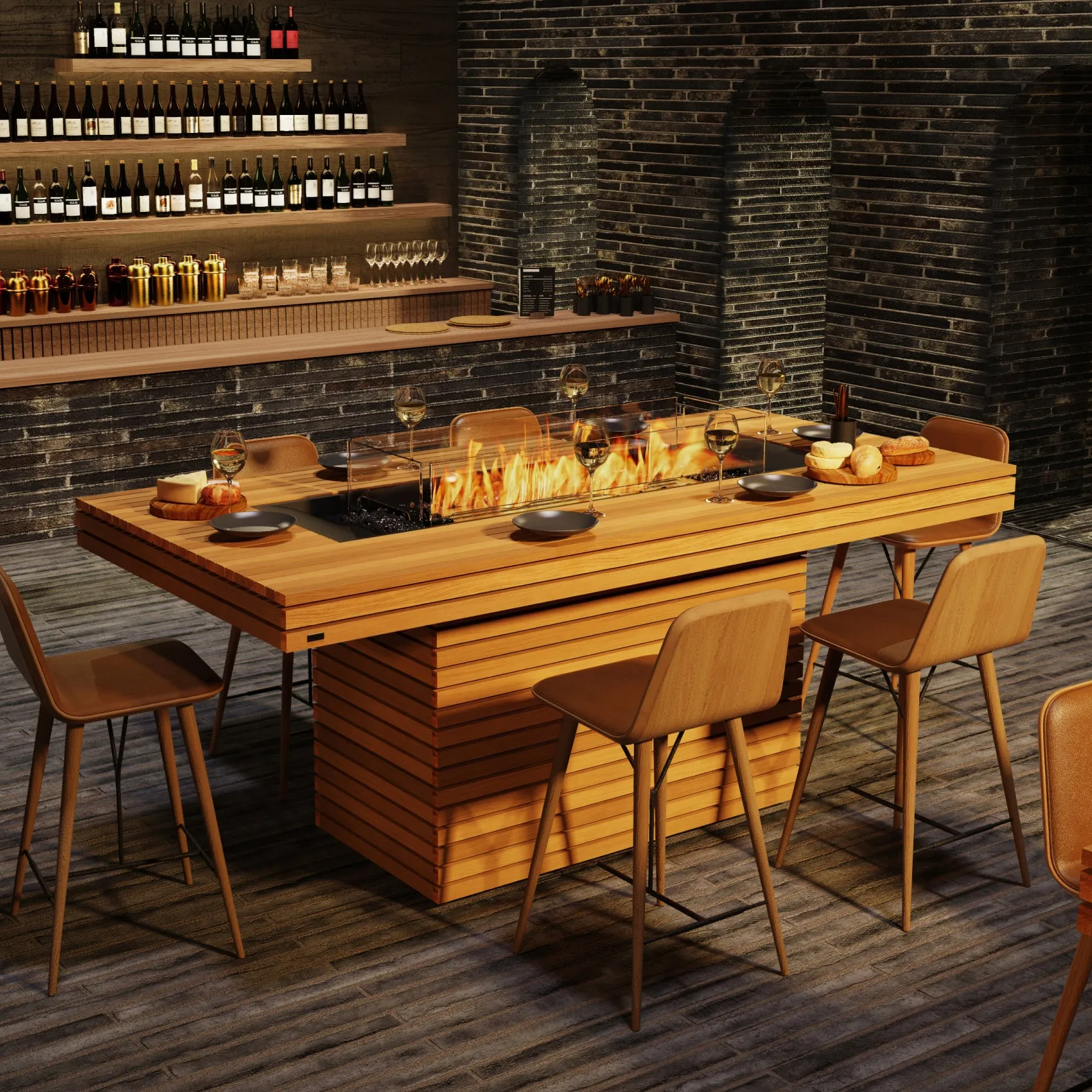 Gin 90 Teak Bar Fire Table Set