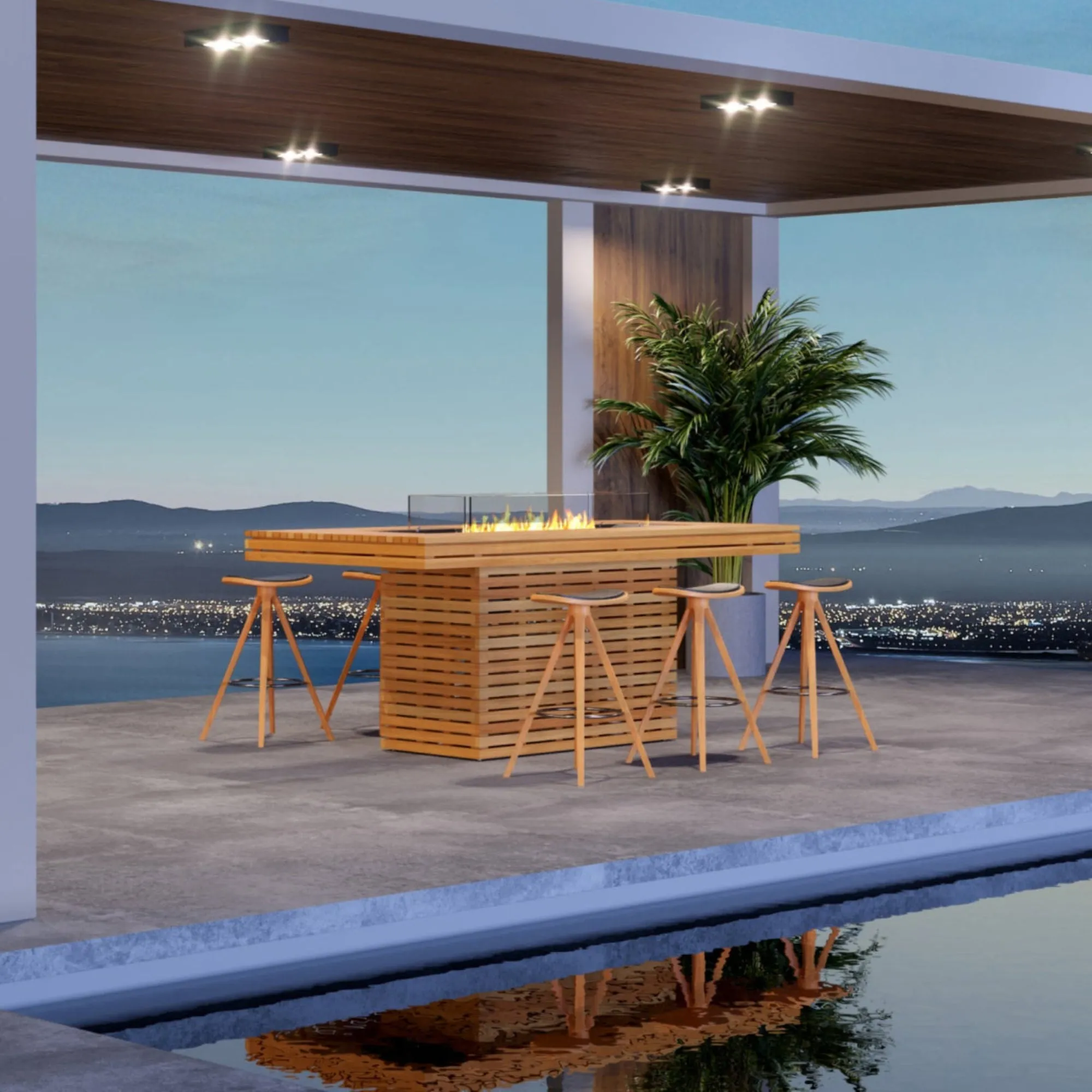 Gin 90 Teak Bar Fire Table Set