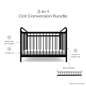 Sonata Black 3-in-1 Cot Conversion Bundle Mocka