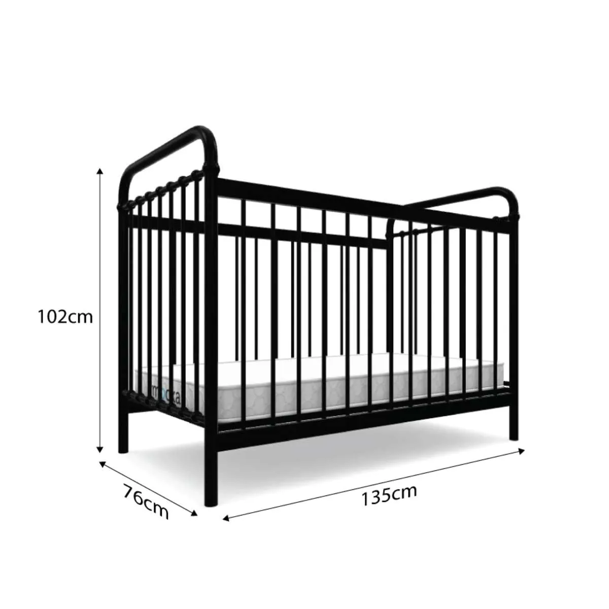 Sonata Black 3-in-1 Cot Conversion Bundle Mocka