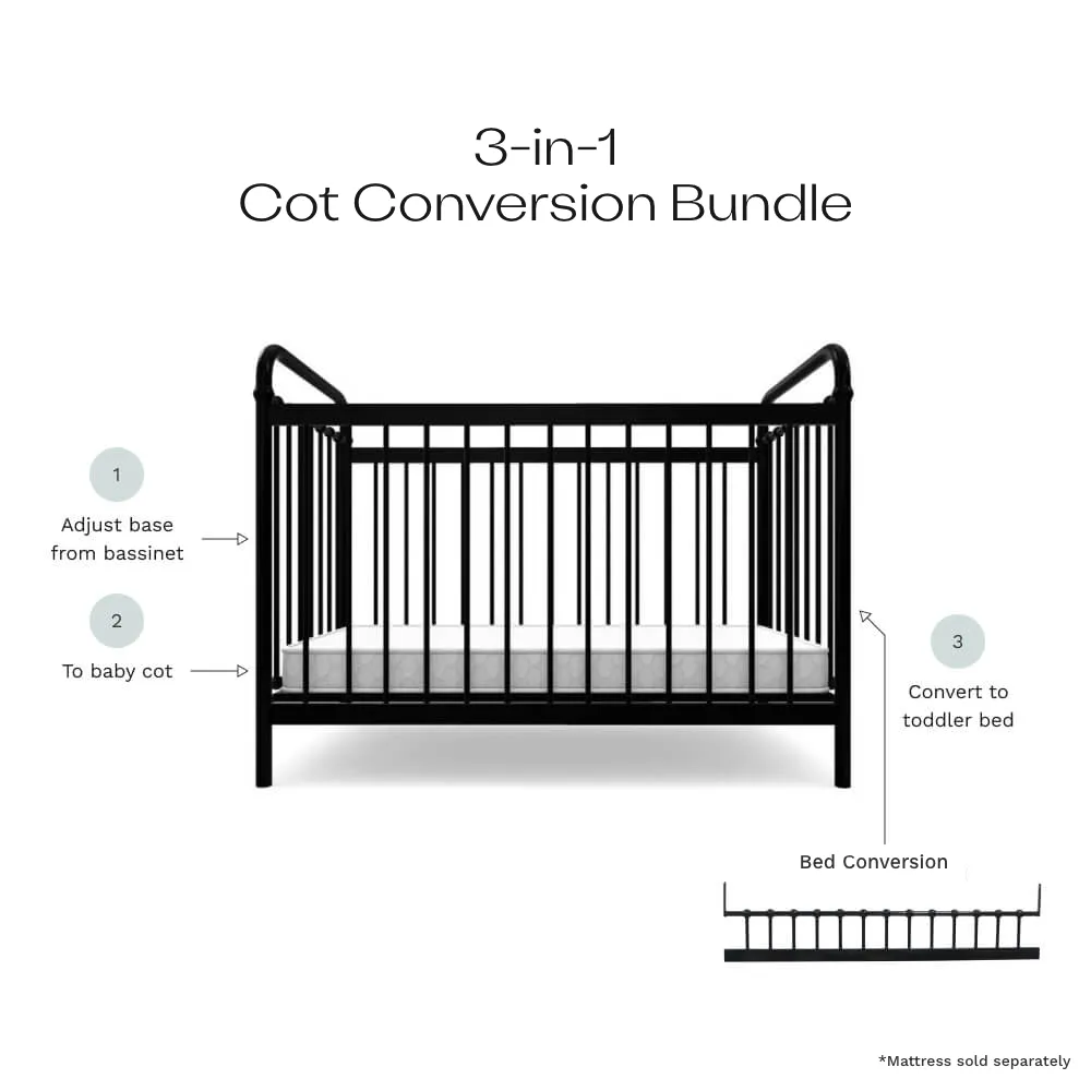 Sonata Black 3-in-1 Cot Conversion Bundle Mocka